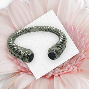 Silver Double Purple Spinel Facet Oval Cut Heavy Bangle